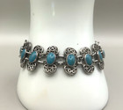 Vtg 925 Sterling Silver Turquoise Link Bracelet 24 34g Sz 7