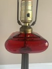 Antique Ruby Red Glass Table Lamp W marble Pedestal 27    Asian Style  Finial