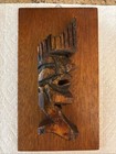 Vintage Hand-carved Wooden Tribal Face Wall Art - Rustic Folk Art Relief Sculpt