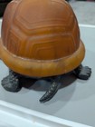 Vtg Turtle Lamp With Amber Tiffany Style Glass  Brass Base Tortoise Night Light