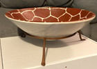 Vintage African Hand Painted Giraffe Stoneware Bowl With Metal Stand-10  D-euc