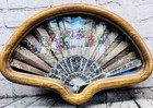 Vintage Mid-century Framed Fan Victorian Scene Oak Shadow Box 18   