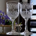 Antique Saint Louis Pasteur Acid Etched Crystal Wine Glasses Pair 2pc 5638ak