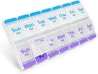 Ergonomic Push-button Pill Case In Blue purple - 14 Compartments For Daily Use