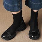 Chic Women Round Toe Wedge Heels Zipper Ankle Boots Elasticity Shoes Winter Lady