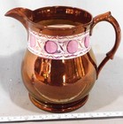 Antique Staffordshire Copper Luster Pitcher Pink Band Cream Jug C1840 Milk Cream