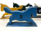 6 Vintage Hand Paint Folk Art Numbered Race Racing Horses