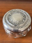 Antique Cut Glass Vanity Powder Jar - Sterling Silver Lid  Diamond H Mark