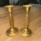 Vintage Pair Brass Candlesticks 6 1 4    Distressed Patina Mcm Hollywood Regency