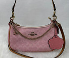 Coach Teri Shoulder Bag Signature Canvas With Charms Gold powder Pink Cea20 Nwt