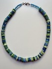 Vintage African Trade Beads Flat Disc Shaped Blue And Green Speckled Beads 3306 