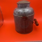 Antique Vintage Gray Brown Metal Dairy Milk Can With Handle And Lid