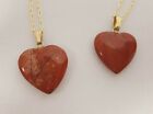Genuine Red Jasper Gemstone Heart Pendant Gold Plated 18  Chain Necklace V234