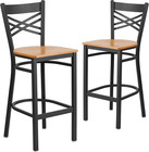 2 Pk  Hercules Series Black   x   Back Metal Restaurant Barstool - Natural Wood 