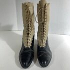 Antique Vintage Womens Victorian Leather Two Tone Lace Up Boots Size 6 5