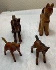 Vintage Lot Of 4 Miniature   Small Wooden Carved Wood Horses Figurines Western