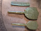Antique Bakelite Celluloid Green Marbled Vanity Boudoir Dresser Set 3 Piece