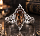 Gothic Coffin Cut Brown Champagne Ring 925 Sterling Silver Vintage Engagement