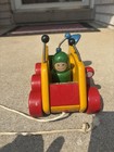 Vintage Kouvalias Wooden Astronaut Vehicle Green Wheels Pull Toy Made In Greece