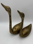 Vintage Brass Swan Figurines Pair 18    16 5  Made In Korea Mcm Patina Decor