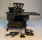 Vintage Crescent Cast Iron Mini Toy Stove oven With Accessories Made In Usa