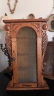 Vintage Carved Wood Apothecary Cabinet Gothic Revival Mesh Door Wall Display