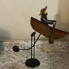 Vintage Balancing Toy Pendulum Painted Metal Man In A Row Boat 17 Inch High