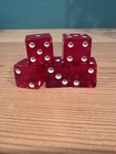 5 Vintage Red Translucent Bakelite Catalin Dice Red White Dots - Tested