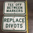 Lot Of 2 Vintage Steel Golf Course Rule Signs Embossed 14  X 9  Weathered Metal