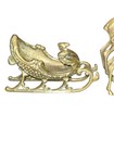 Vintage Mid-century Modern Solid Brass Sleigh   Four Reindeer Christmas Decor