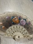 Vintage Decorative Lace Hand Fan Floral Painted Folding Victorian Folding 8 Inch