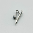 Vintage Tie Bar Clip Silver Tone Blue Rhinestone Accent Crosshatch