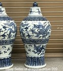 38  Old Chinese Blue White Porcelain Dragon Beast Plum Vase Bottle Pair