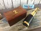 6  Brass Telescope W  Leather Grip   Wooden Box   Nautical Spyglass Maritime