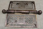 Old Door Hinge 5 X 5  Fancy Mansion Nickel Brass Vintage Flowers Ferns Rare Ball