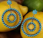 Big  Southwestern Chandelier Turquoise Sterling Silver Boho Earrings