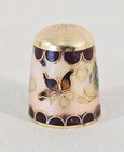 Vintage Cloisonne Enamel Sewing Thimble Floral Butterfly Accents Blue Interior