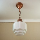 Vintage 1930s Art Deco Skyscraper Glass Pendant Copper Light Fixture Restored