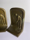 Vintage Cast Iron Bookends Golf Theme Brass Finish 3-d Scotland Player Image 6 