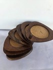 Vintage Japan Wood Cork Pear Shape Coasters Set Of 8 W Holder Mid Century