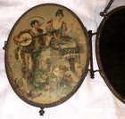 Antique  Victorian  Brass  Tri-fold  Oval  Shaving Or Wall  Mirror  2 Scenes