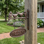 Cast Iron Bird Welcome Goodbye Sign Wall Mount Rustic Antique Style Double Sided