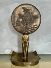Antique   Vtg Japanese Bronze Kagami Hand Mirror Signed - Meiji Period W stand