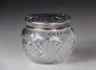 Vintage Sterling Silver Top Cut Glass Vanity Dresser Powder Jar - Monogrammed