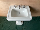 Vtg Mid Century 27x22 White Ceramic Pedestal Bathroom Sink Old Standard 474-26e