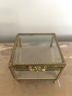 Vintage Gold Ormolu Jewelry Casket Trinket Box Beveled Glass Square