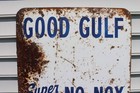 Large Vintage Metal Gas Oil Sign 3  X 6  Double Sided Good Gulf Crest No-nox