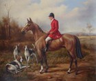 Old Master-art Antique Oil Painting Hunting Aga Horse Dog On Canvas 30 x40 