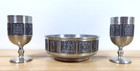 Konge Tinn Hs Pewter  Nordic Viking Depictions Goblets 3 5    2   And 5  Bowl