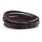 Men Jewelry Black Braided Leather Bracelet Multi-layer Stainless Steel Clasp A